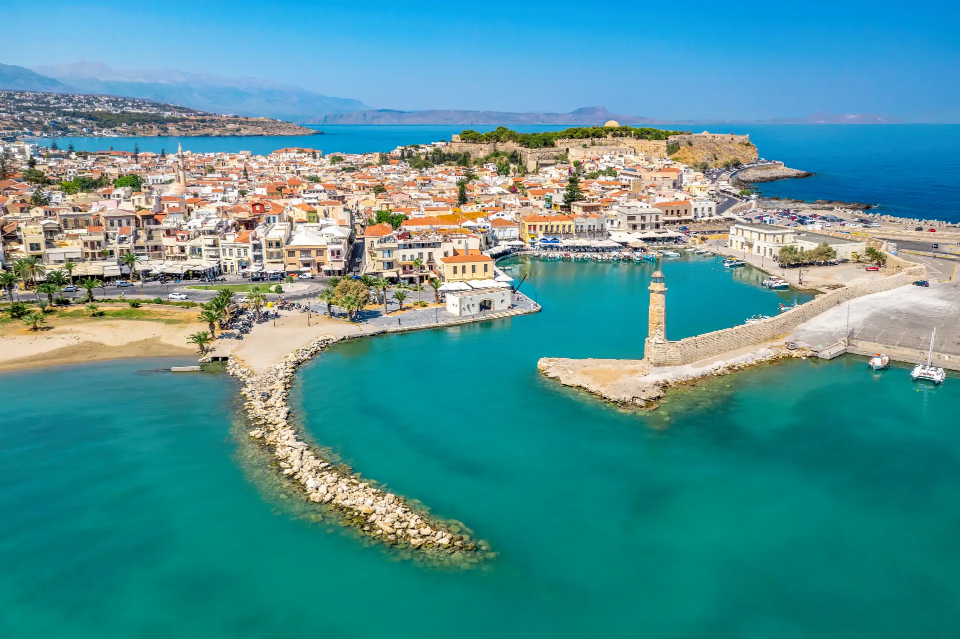 aerial view of the venetian harbor of Rethimnon Crete