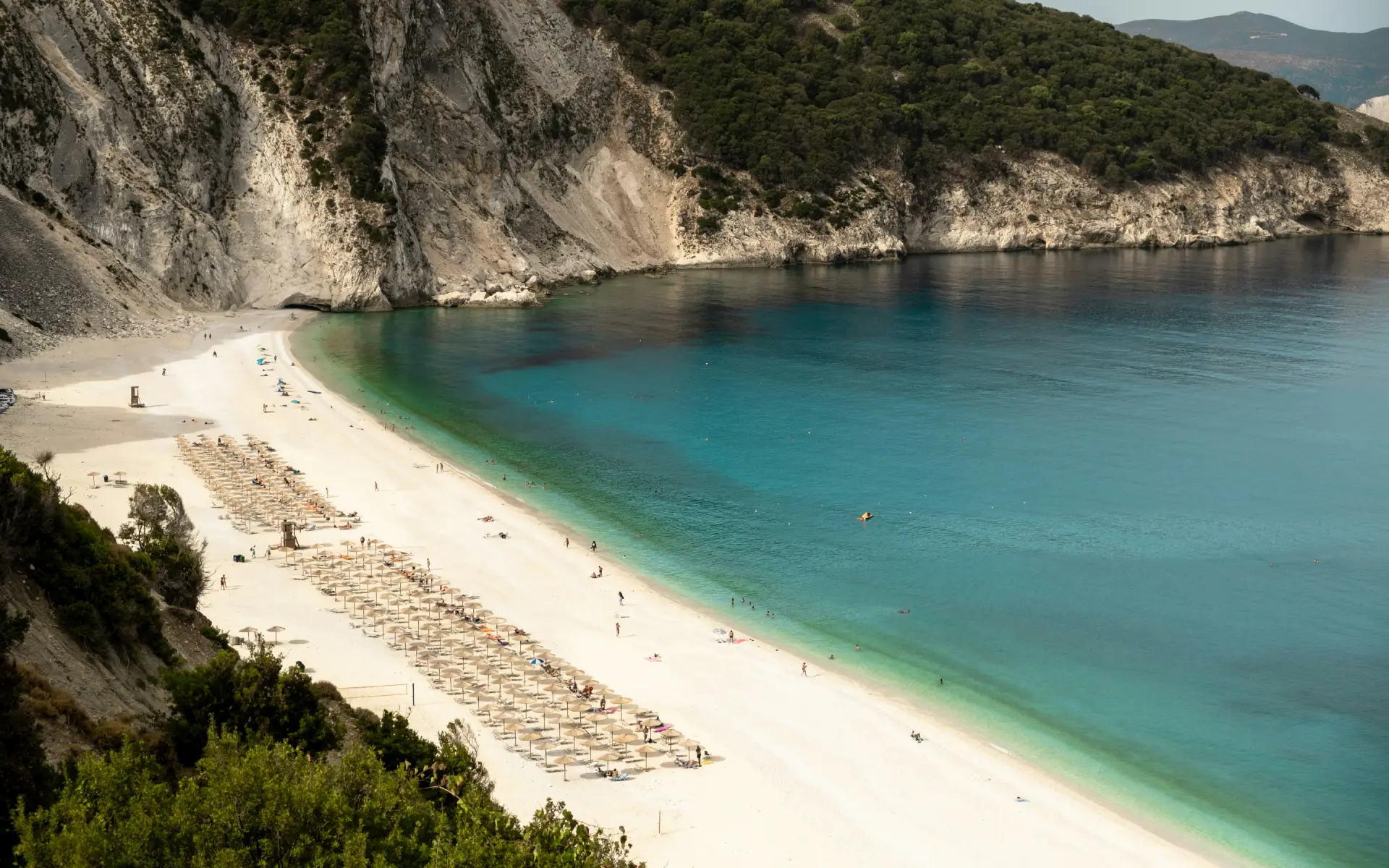 view of myrtos beach in crete 