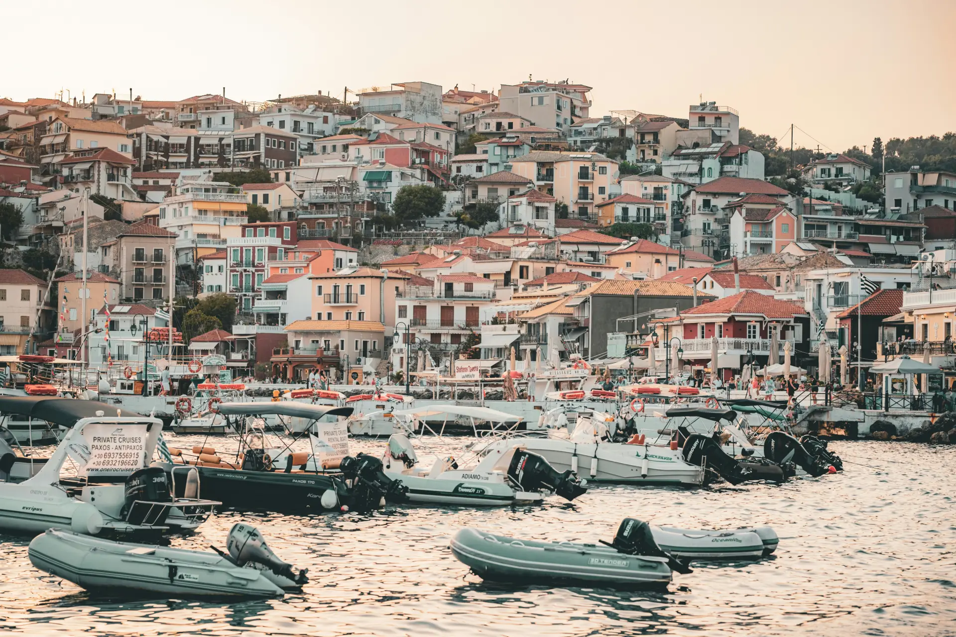 view of Parga port and the old town