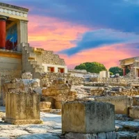 overview of the palace of Knossos at the archeological site of Heraklion